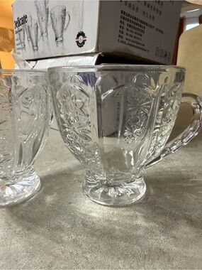 Diamonds Delicate Pressed Glass Tea Coffee Cups Set of 12 Crystal Look